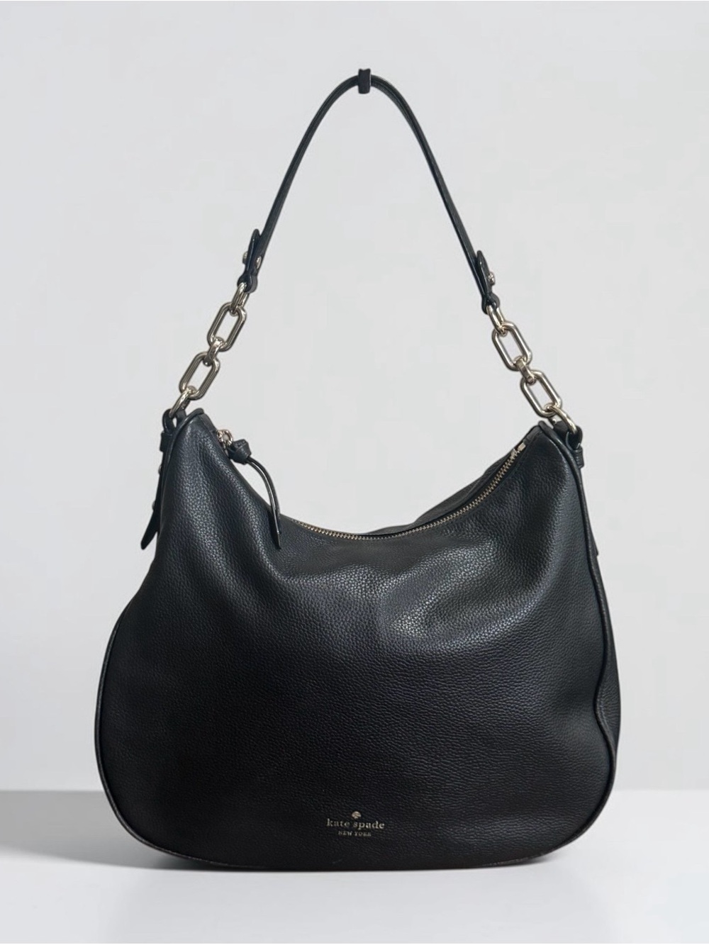 Kate Spade New York Black Pebbled Leather Shoulder Hobo with Chain Accents! EUC!